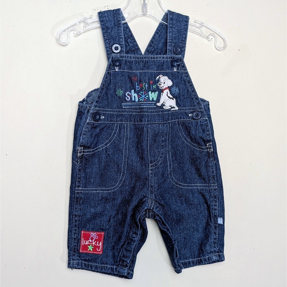 Vintage Disney 101 Dalmatians Lucky Best In Show Denim Jean Baby Overalls 0-3m‎